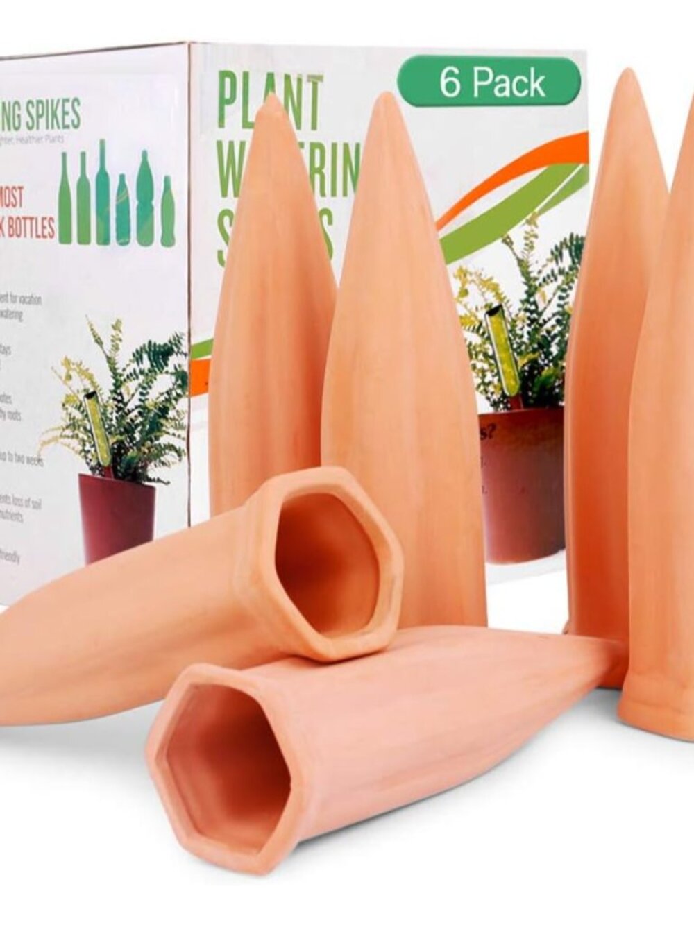 Plant Watering Stakes 6 Pack Automatic Plant Waterers for Vacations, Terracotta